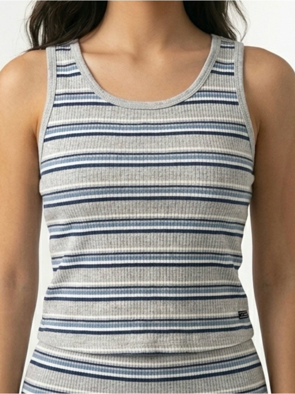 CHAMPION Women’s Striped Ribbed Tank Top - Grey & Blue. SZ XL